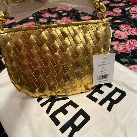 Gold Woven Clutch with Basket-Weave Texture
